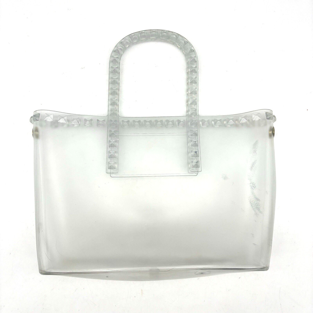 Vintage 00s Y2K Clear PVC Jelly Double Handle Pyramid Studded Purse 13x8"